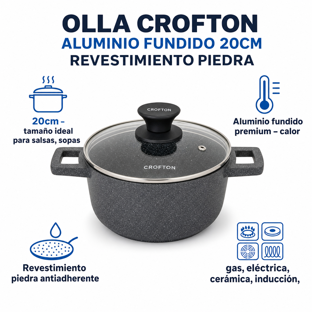 Olla Crofton Aluminio Fundido 20cm - Revestimiento Piedra