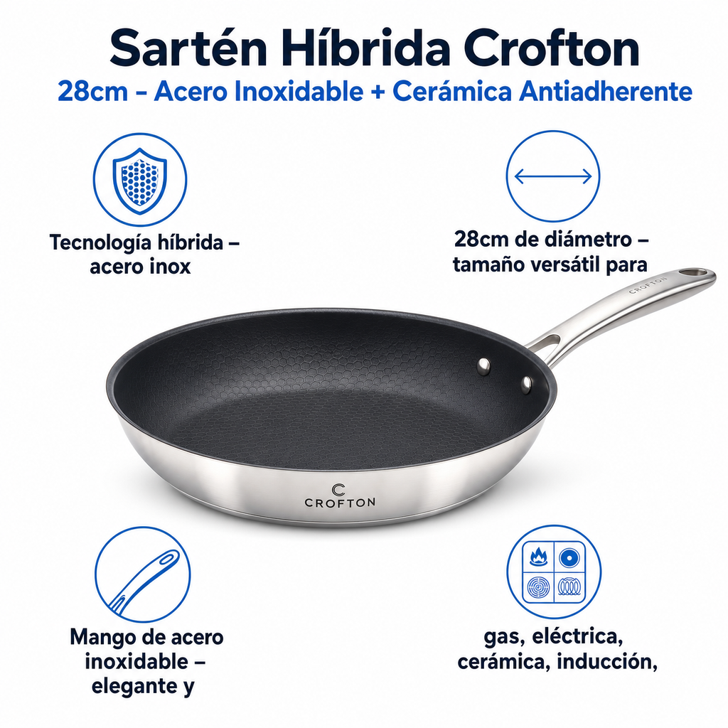 Sartén Híbrida Crofton 28cm - Acero Inoxidable + Cerámica Antiadherente