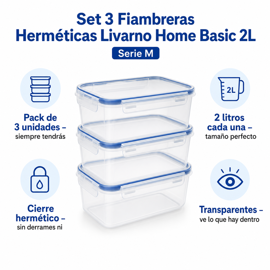 Set 3 Fiambreras Herméticas Livarno Home Basic 2L - Serie M