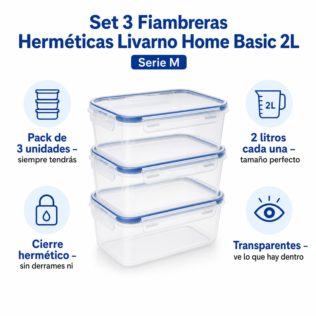 Set 3 Fiambreras Herméticas Livarno Home Basic 2L - Serie M