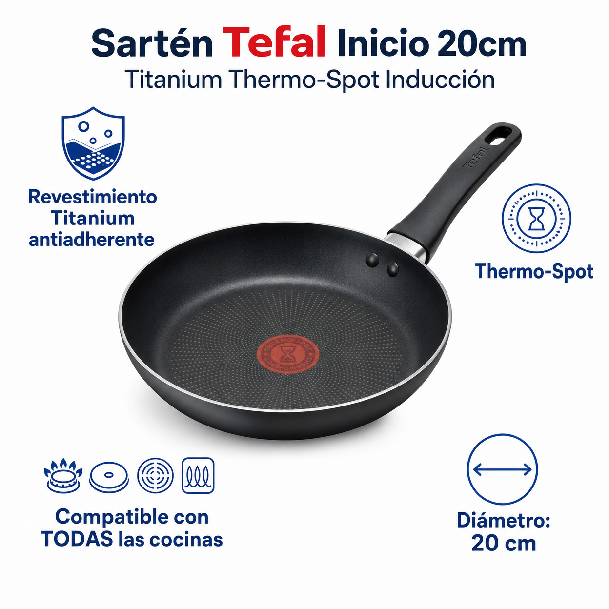 Sartén Tefal Inicio 20cm Titanium Thermo-Spot Inducción