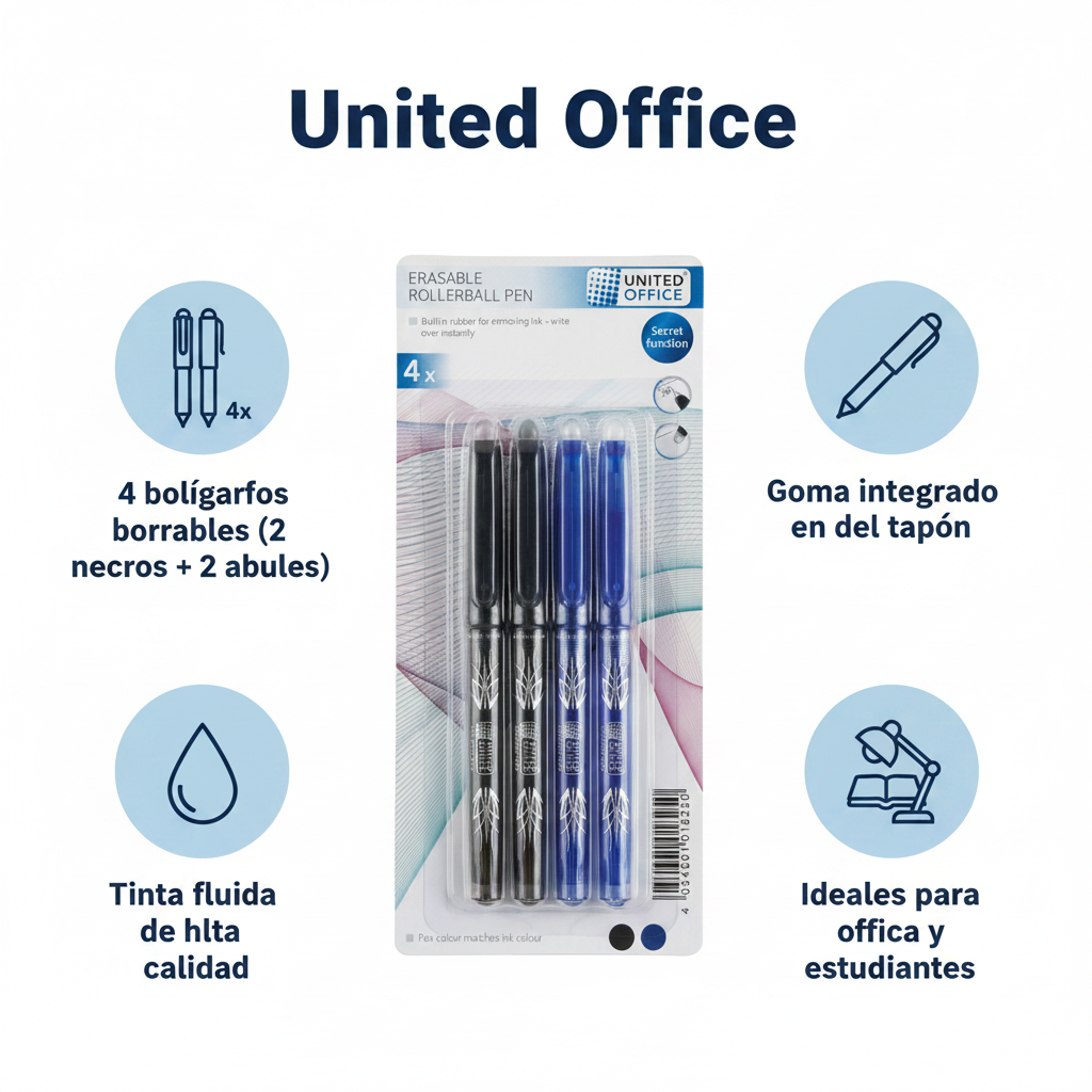 Bolígrafos Roller Borrables United Office Pack 4 uds