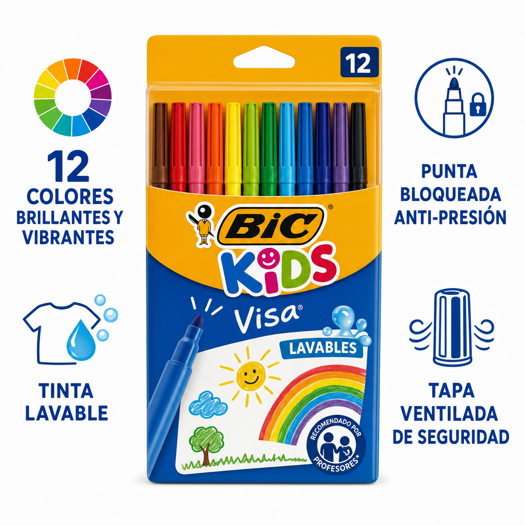 Rotuladores BIC Kids Visa 12 Colores Lavables