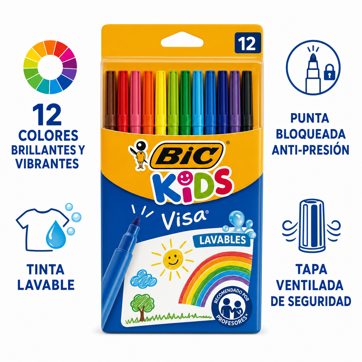 Rotuladores BIC Kids Visa 12 Colores Lavables