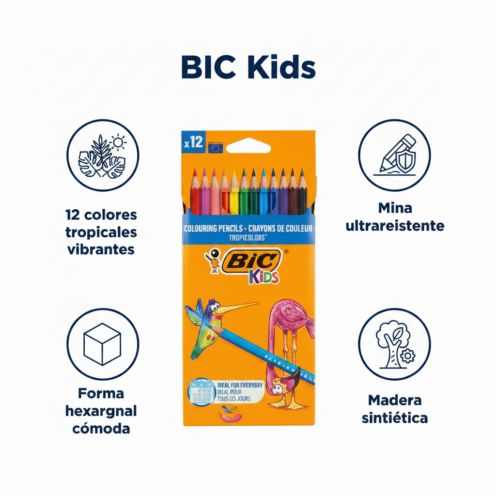 Lápices de Colores BIC Kids Tropicolors 12 uds