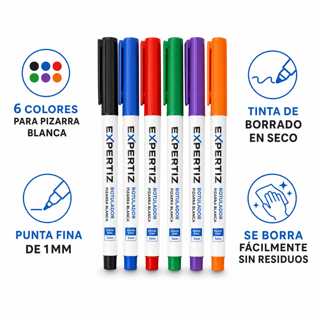 Rotuladores Pizarra Blanca Expertiz Pack 6 Colores
