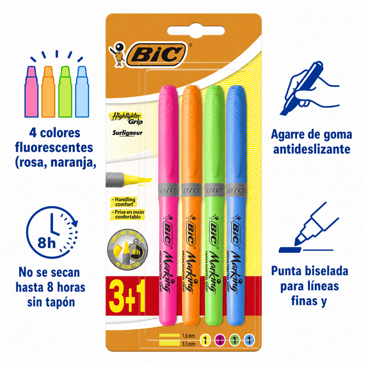 Subrayadores BIC Marking Highlighter Grip 4 Colores
