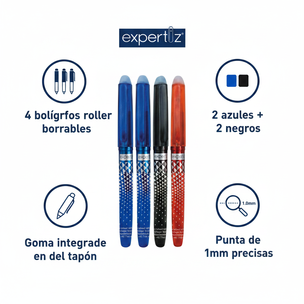 Bolígrafos Roller Borrables Expertiz Pack 4 uds