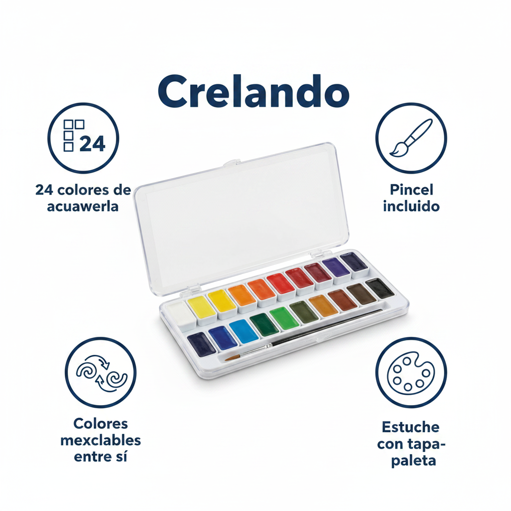 Acuarelas Crelando 24 Colores con Pincel