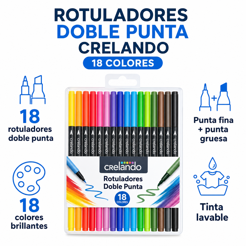 Rotuladores Doble Punta Crelando 18 Colores