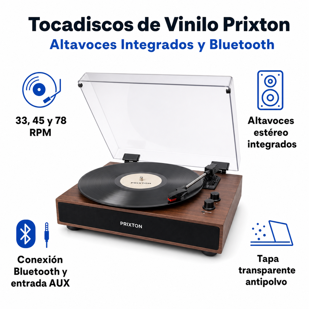 Tocadiscos de Vinilo Prixton — Altavoces Integrados y Bluetooth