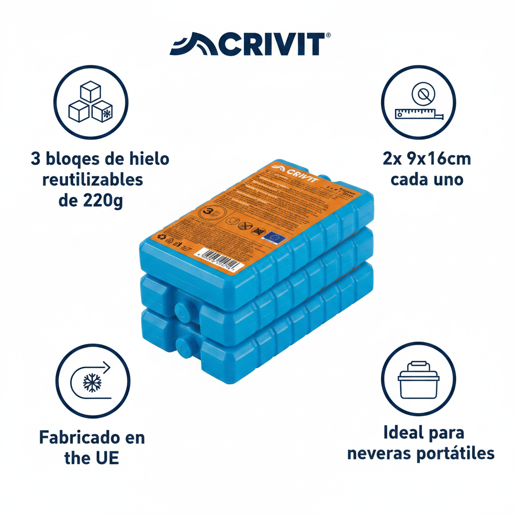 Acumuladores de Frío Crivit Set 3 uds — 220g cada uno — Fabricado en la UE