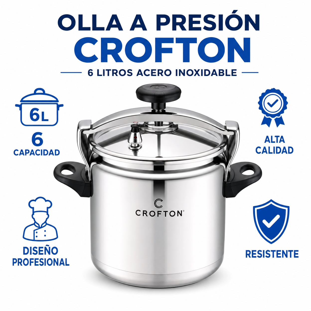 Olla a Presión Crofton 6 Litros Acero Inoxidable