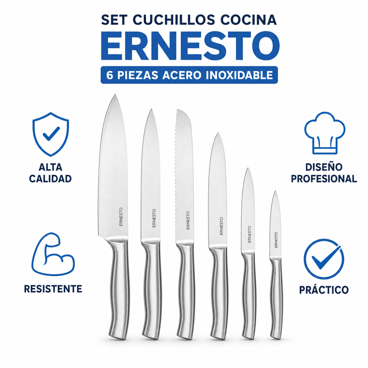 Set Cuchillos Cocina Ernesto 6 Piezas Acero Inoxidable