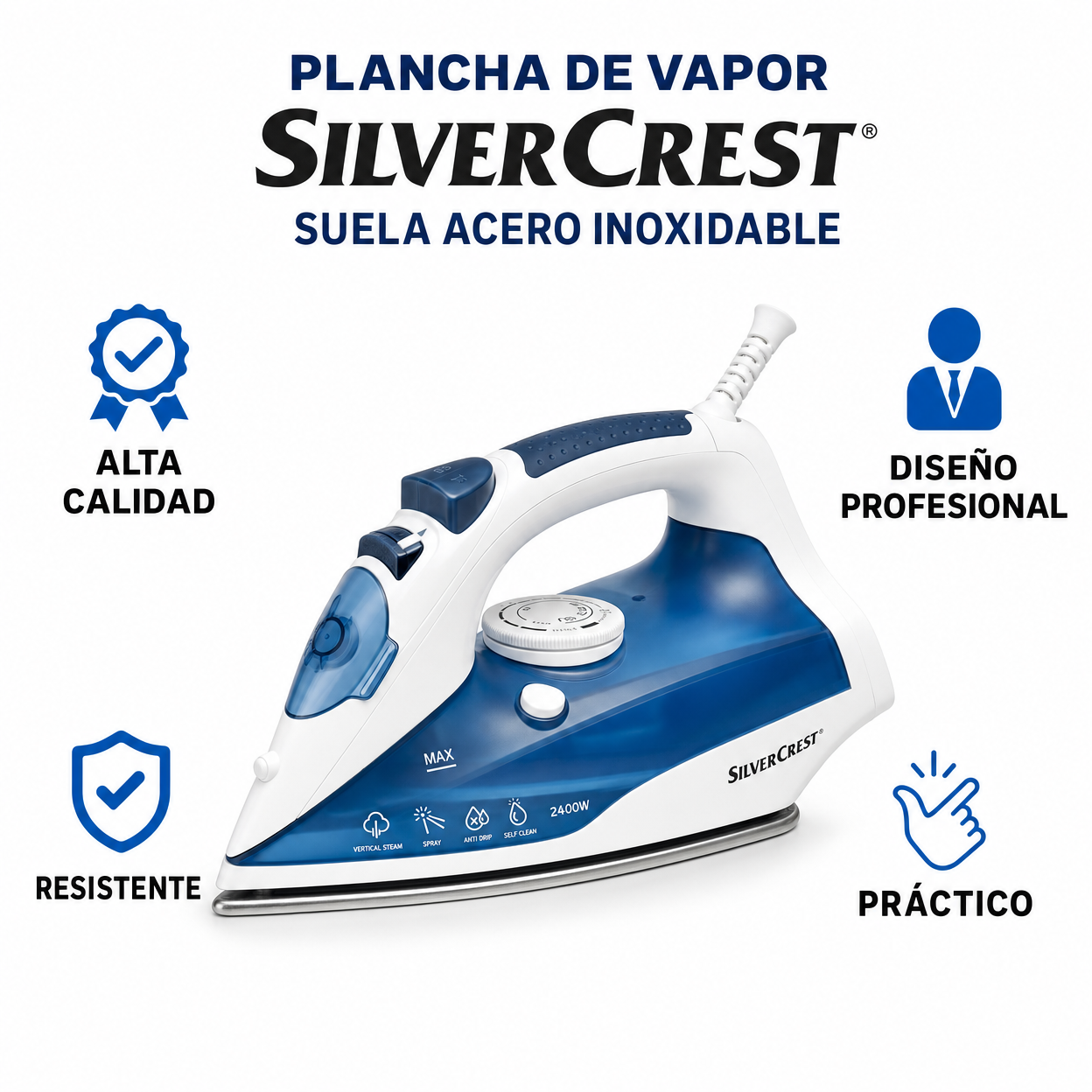 Plancha de Vapor SilverCrest Suela Acero Inoxidable