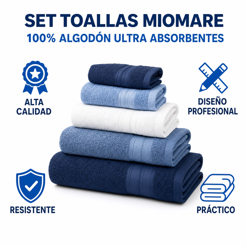 Set Toallas Miomare 100% Algodón Ultra Absorbentes