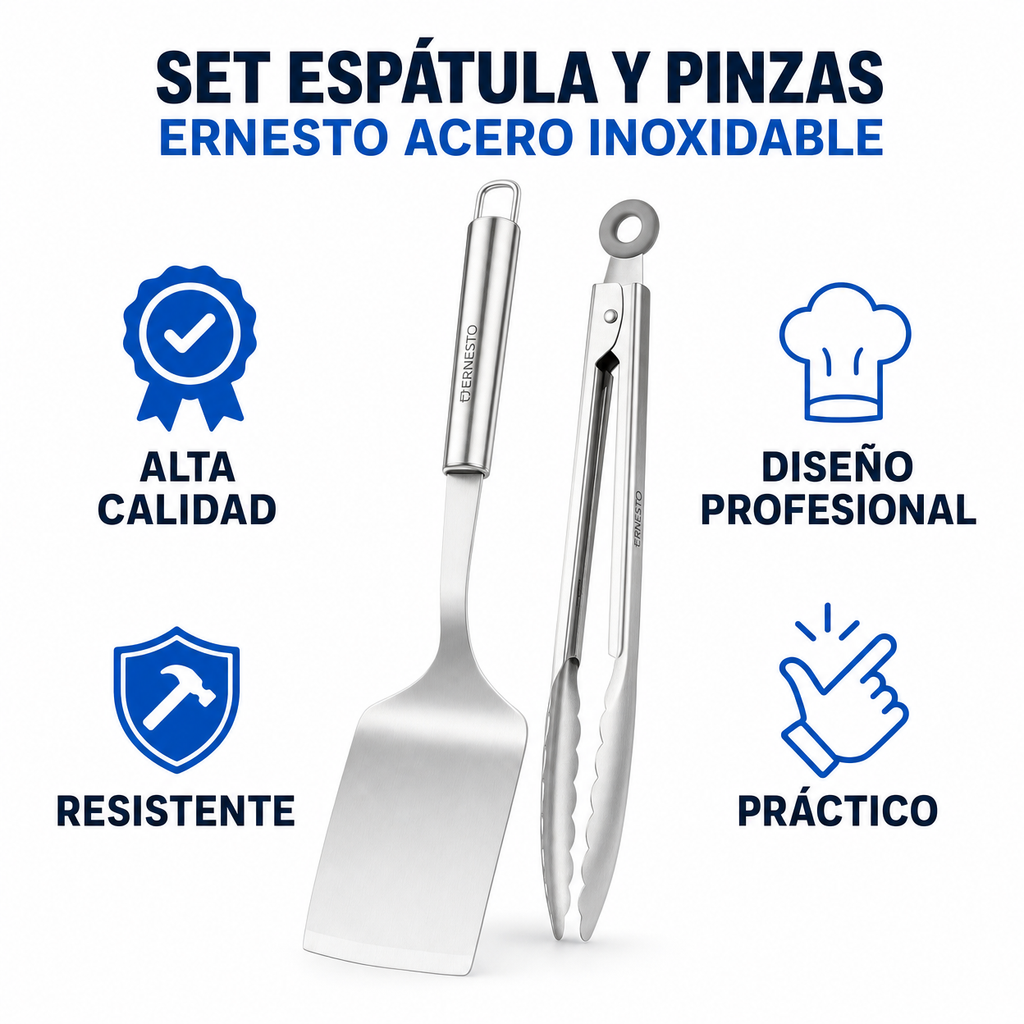 Set Espátula y Pinzas Ernesto Acero Inoxidable