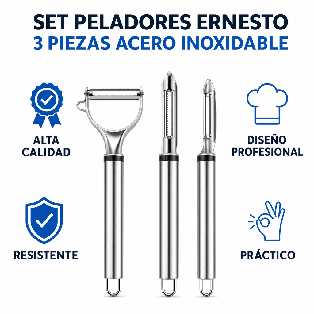 Set Peladores Ernesto 3 Piezas Acero Inoxidable