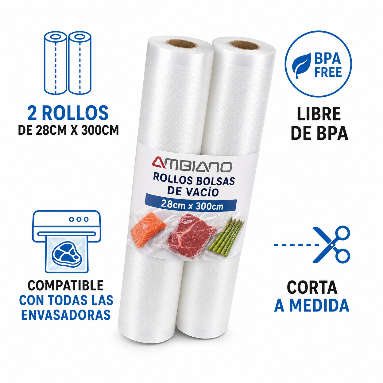 Rollos Bolsas de Vacío Ambiano 28cm x 300cm