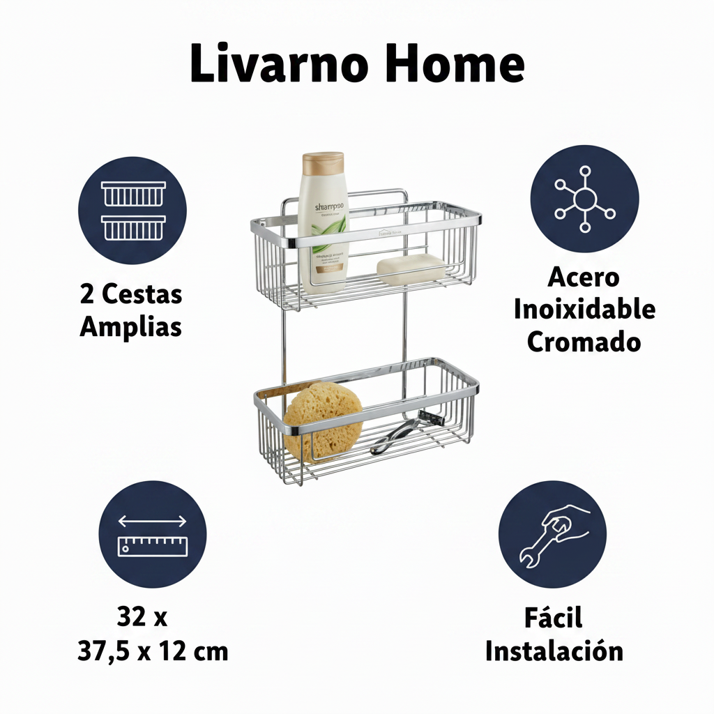 Estantería de Ducha Cromada Livarno Home 2 Cestas