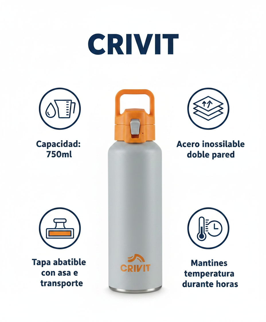 Botella Térmica Deportiva Crivit Gris 750ml