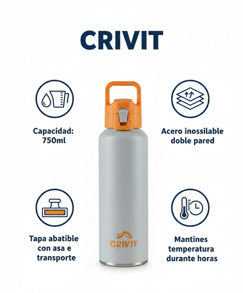 Botella Térmica Deportiva Crivit Gris 750ml