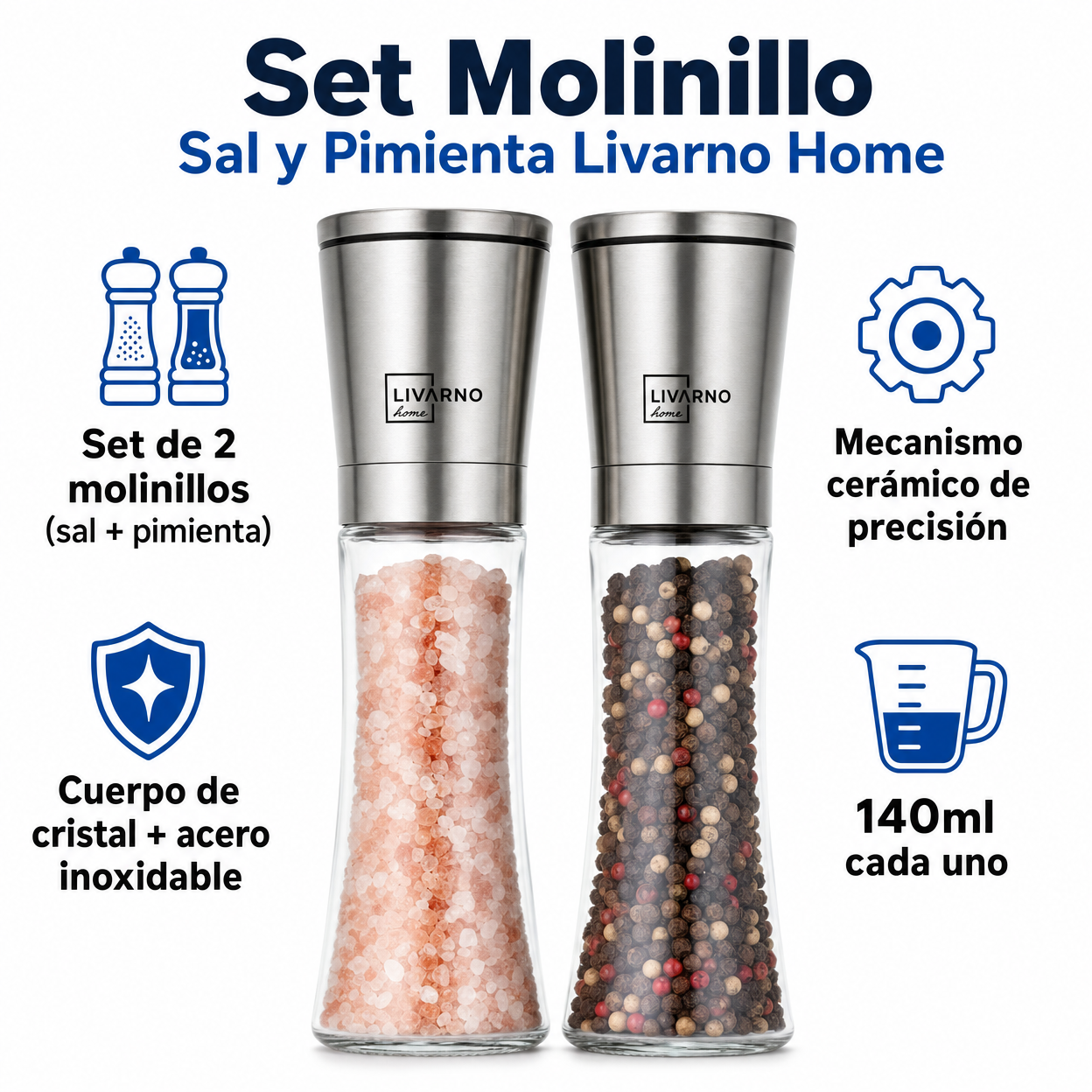 Set Molinillo Sal y Pimienta Livarno Home Cristal y Acero