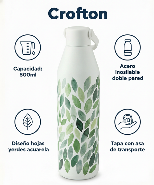 Botella Térmica Crofton Diseño Hojas Verdes 500ml