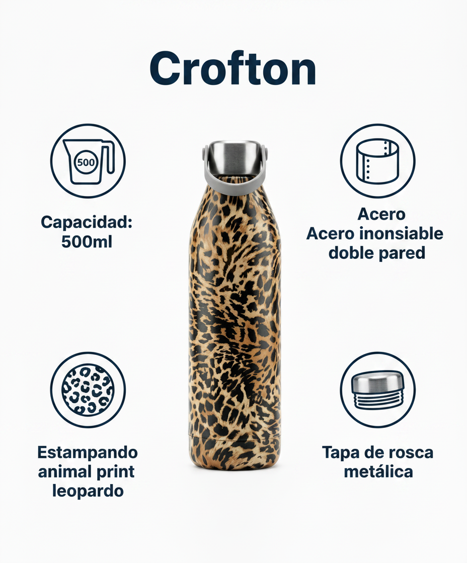 Botella Térmica Crofton Estampado Leopardo 500ml