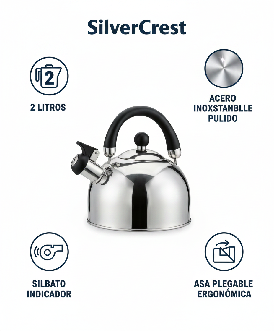 Hervidor Silbante SilverCrest Acero Inoxidable 2L Inducción