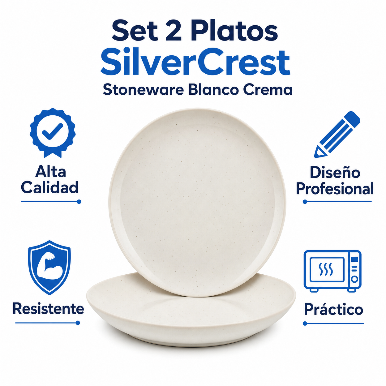 Set 2 Platos SilverCrest Stoneware Blanco Crema