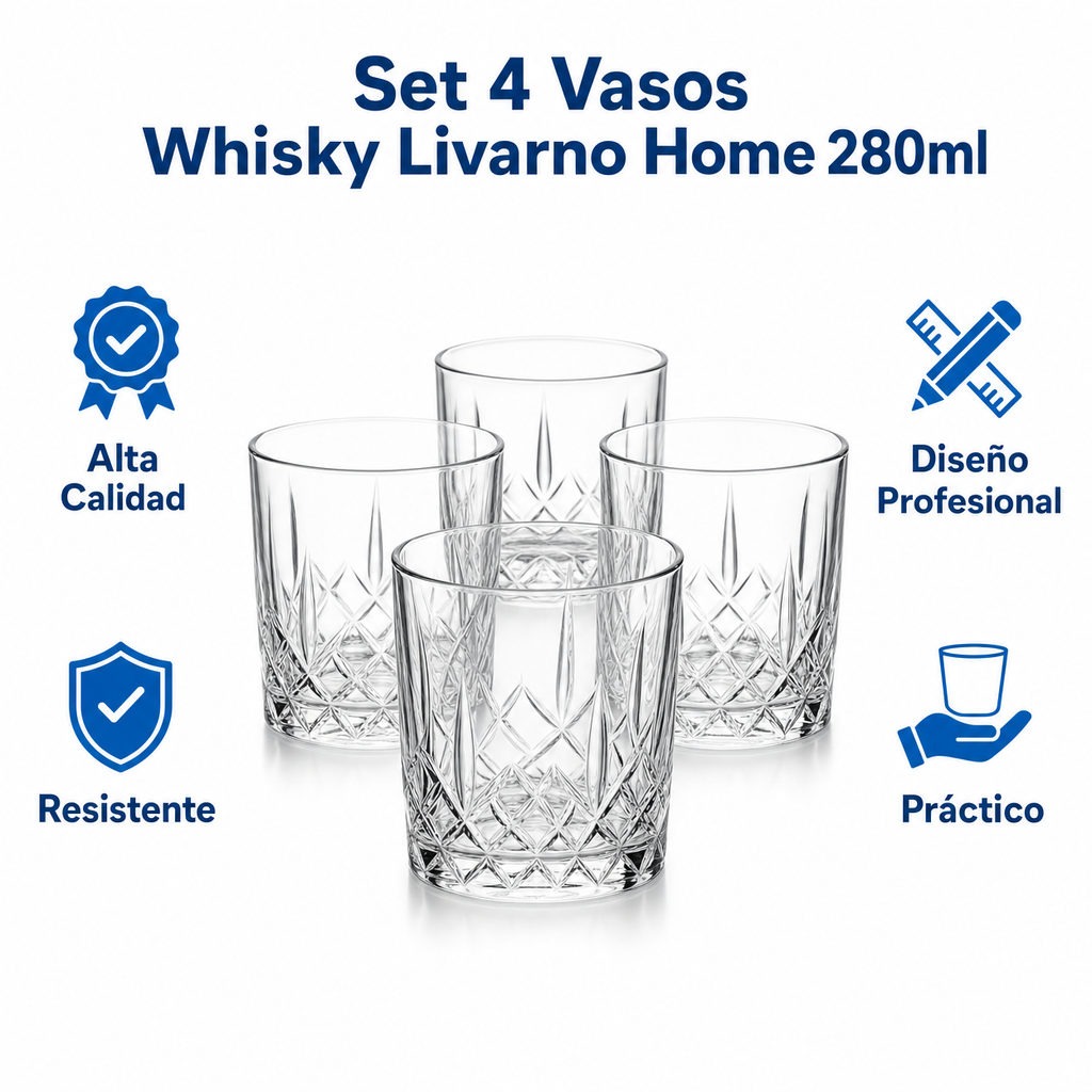 Set 4 Vasos Whisky Livarno Home 280ml