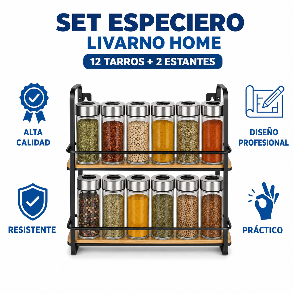 Set Especiero Livarno Home 12 Tarros + 2 Estantes
