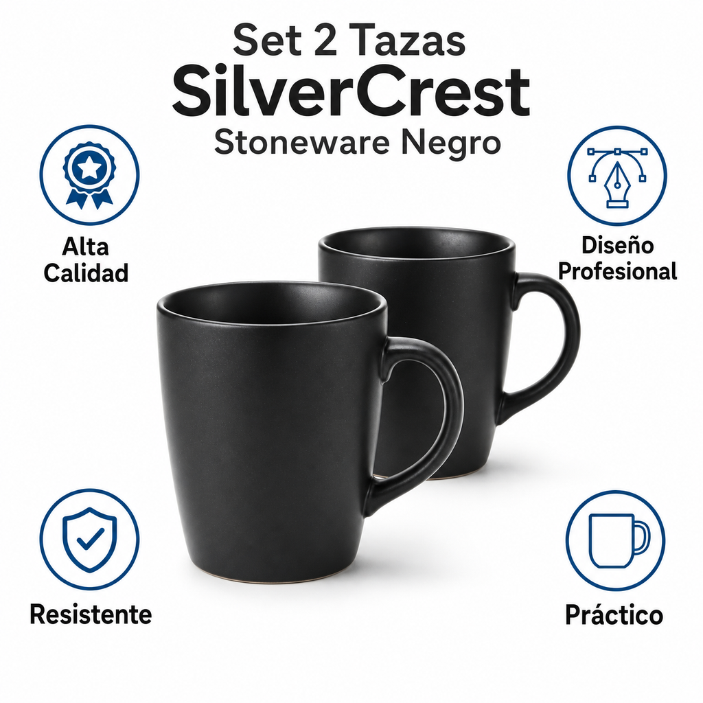 Set 2 Tazas SilverCrest Stoneware Negro
