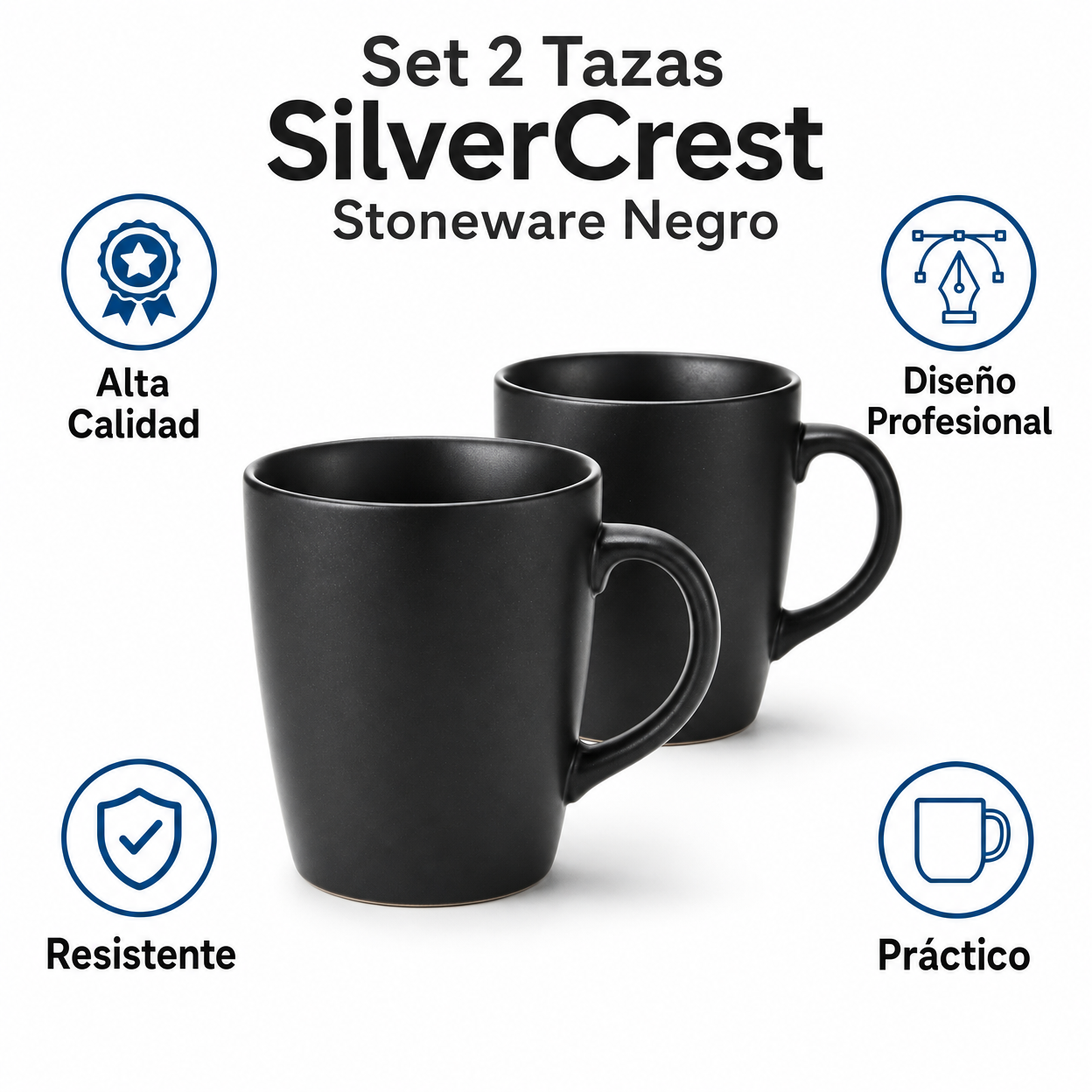Set 2 Tazas SilverCrest Stoneware Negro