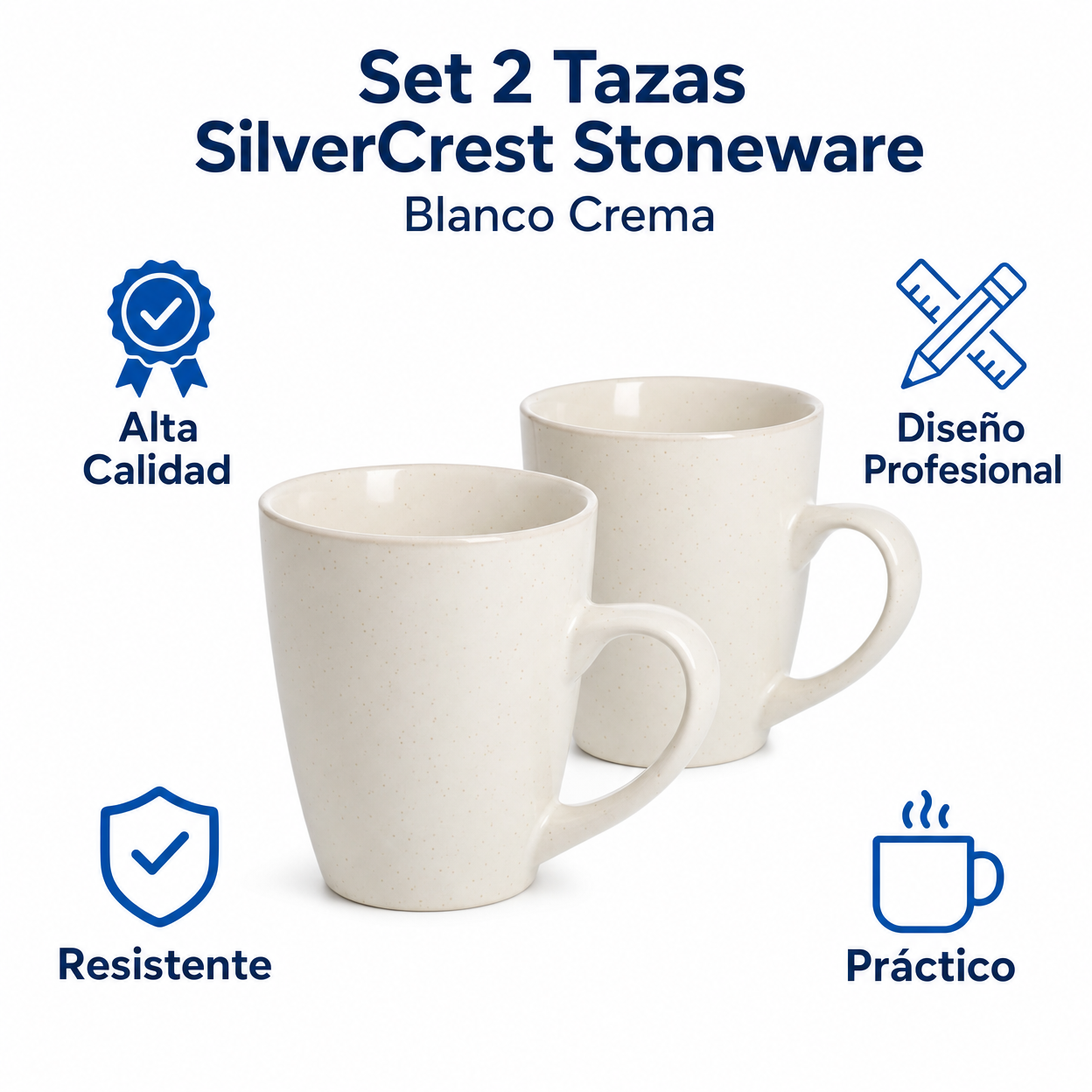 Set 2 Tazas SilverCrest Stoneware Blanco Crema