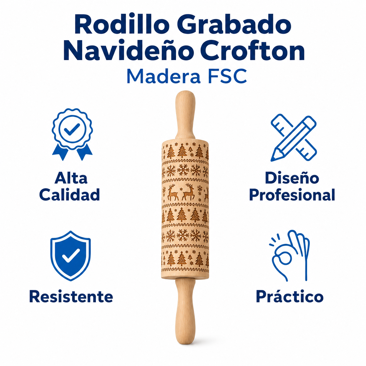Rodillo Grabado Navideño Crofton Madera FSC