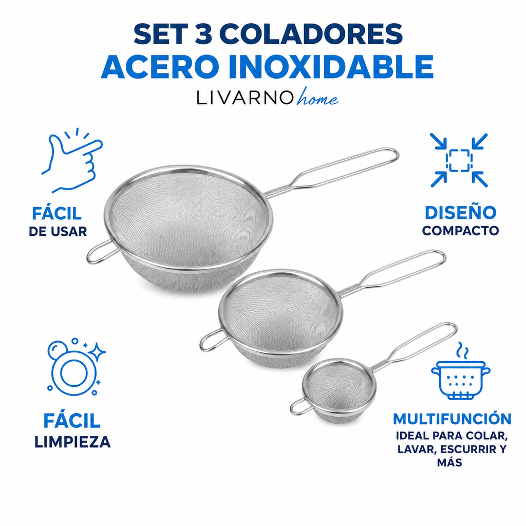 Set 3 Coladores Acero Inoxidable Livarno Home