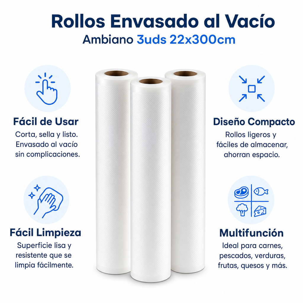 Rollos Envasado al Vacío Ambiano 3uds 22x300cm