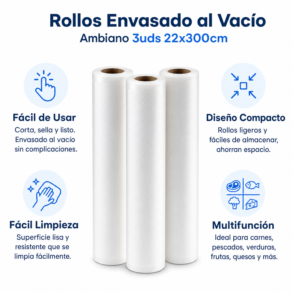Rollos Envasado al Vacío Ambiano 3uds 22x300cm