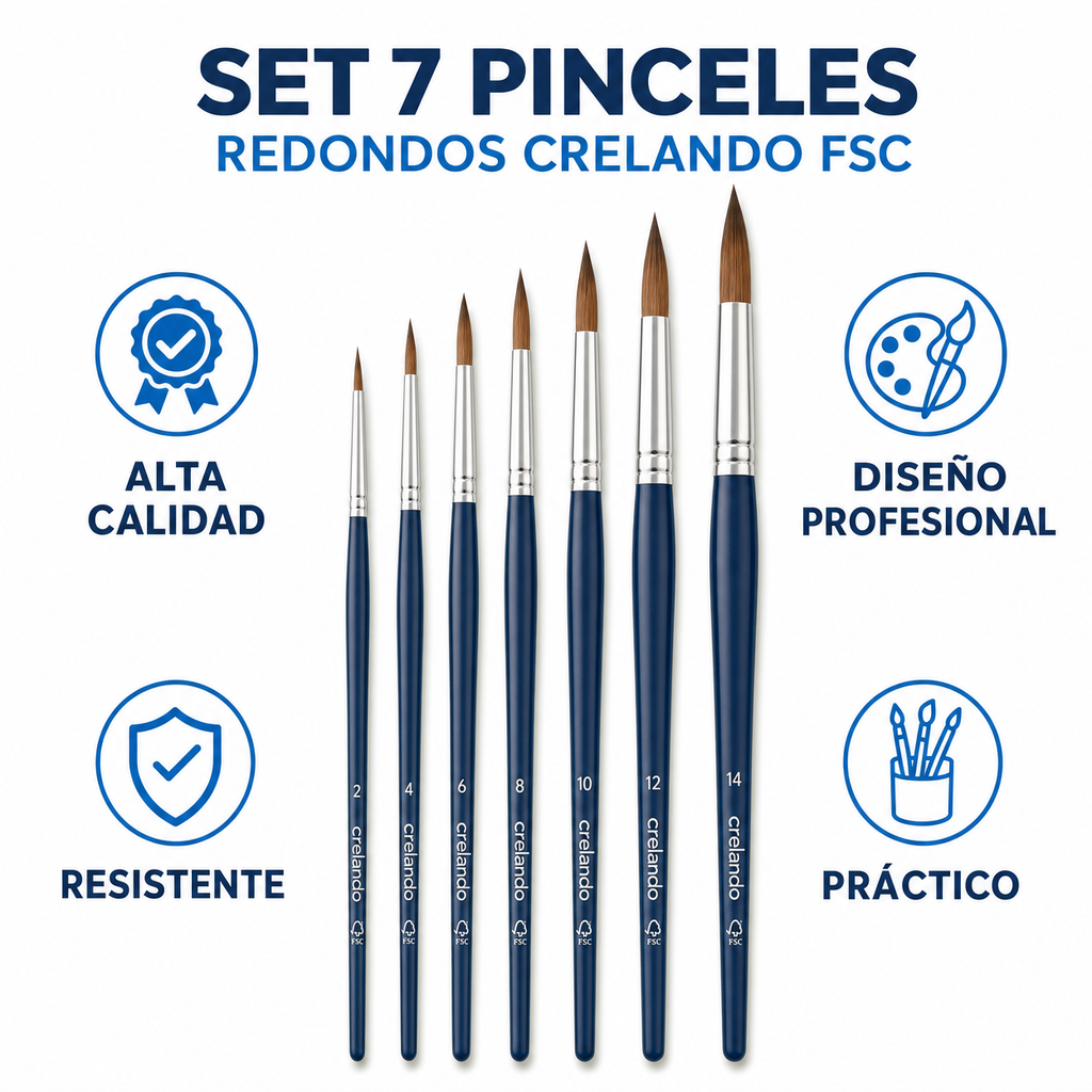 Set 7 Pinceles Redondos Crelando FSC