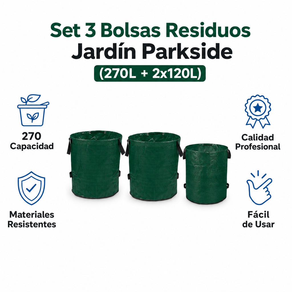 Set 3 Bolsas Residuos Jardín Parkside (270L + 2x120L)