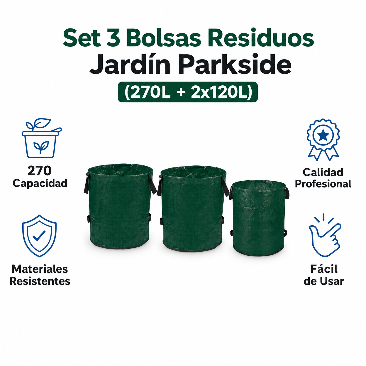 Set 3 Bolsas Residuos Jardín Parkside (270L + 2x120L)