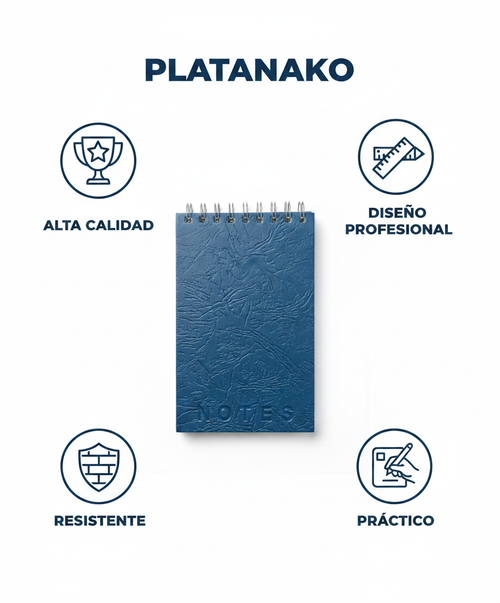 Bloc de Notas Espiral Azul NOTES Efecto Cuero