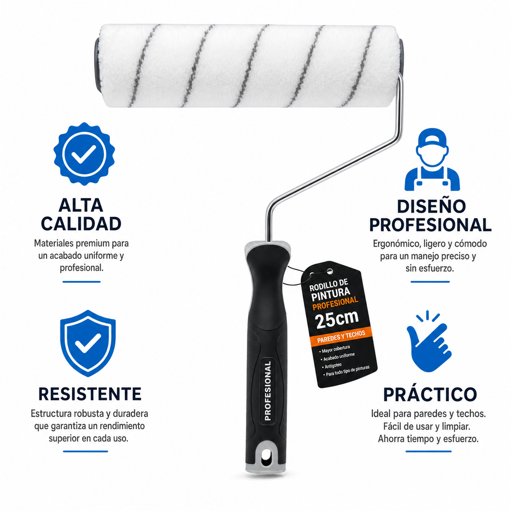 Rodillo de Pintura Profesional 25cm Paredes y Techos