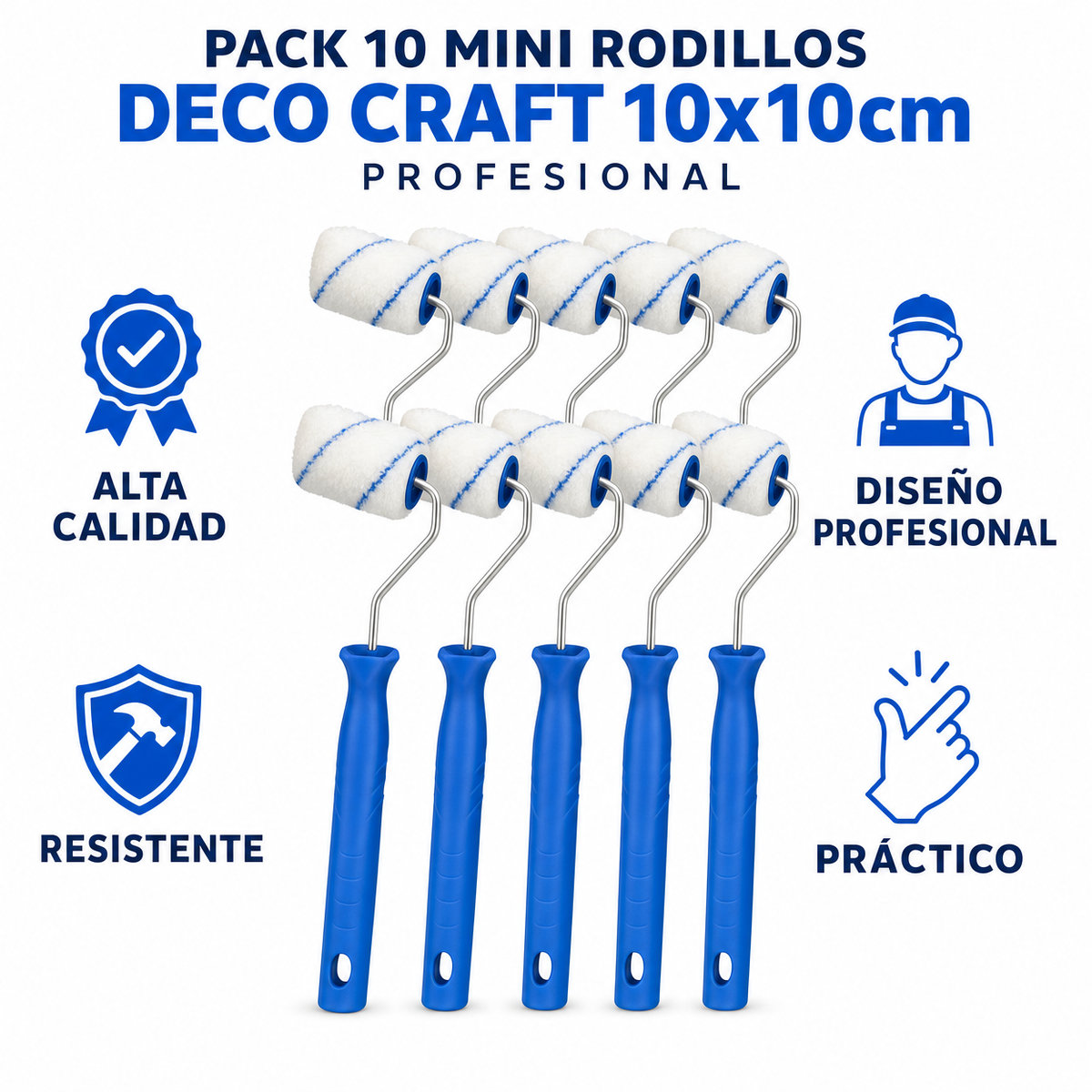 Pack 10 Mini Rodillos Deco Craft 10x10cm Profesional