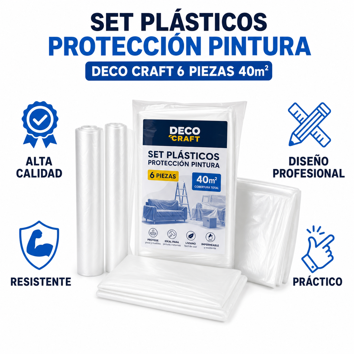 Set Plásticos Protección Pintura Deco Craft 6 Piezas 40m²