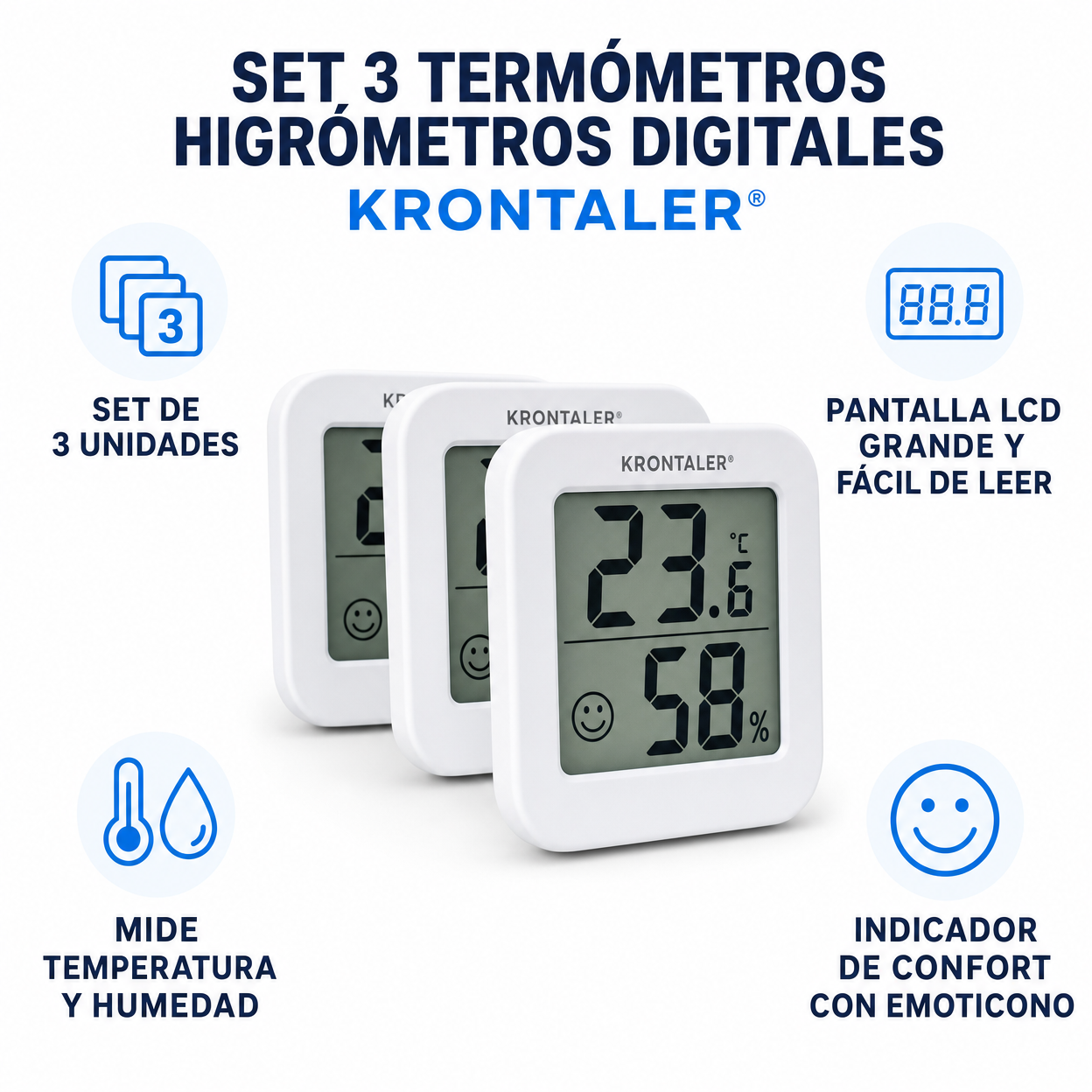Set 3 Termómetros Higrómetros Digitales Krontaler