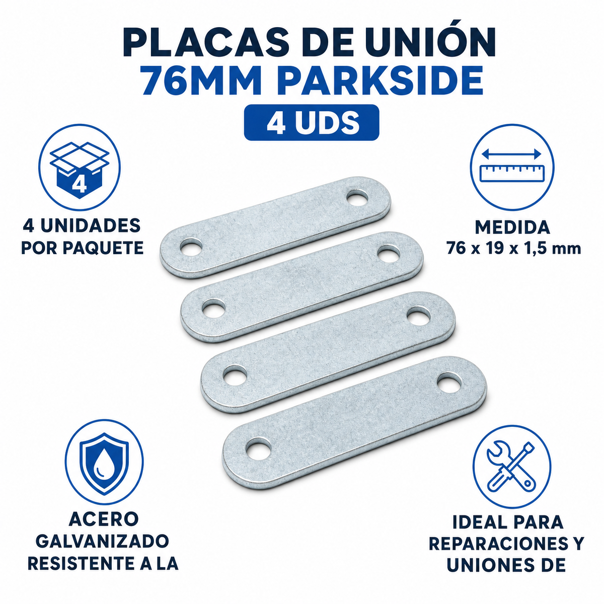 Placas de Unión 76mm Parkside 4 uds