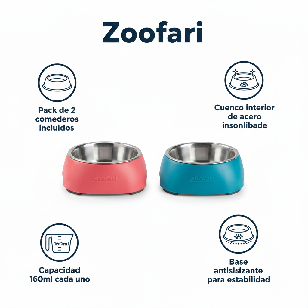 Comederos para Mascotas Zoofari Pack 2 uds 160ml